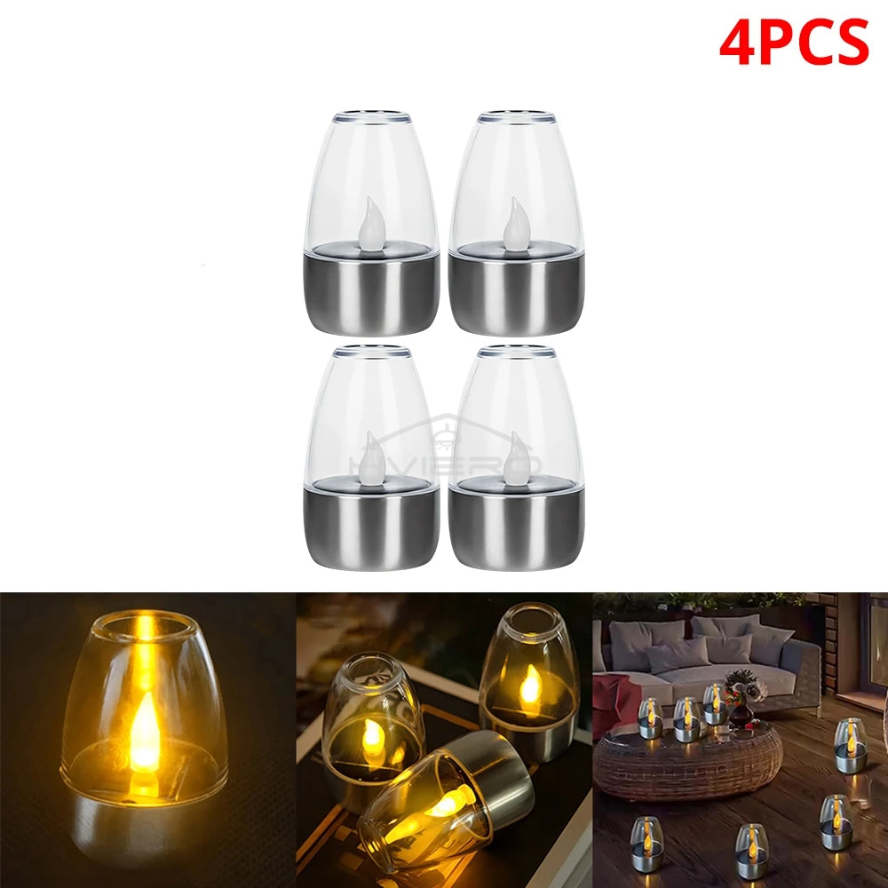 Solar LED Candle Light Stainless Steel Outdoor Garden Decoration