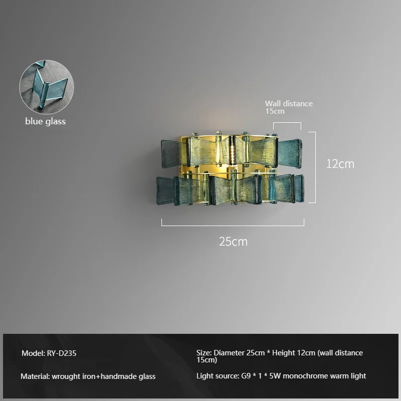 Simple Amber &amp; Blue Glass Wall Lamp – High-End Decorative Bedside Light