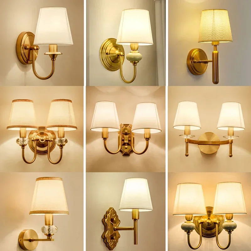 European Style Copper LED Wall Lamp for Bedroom &amp; Living Room