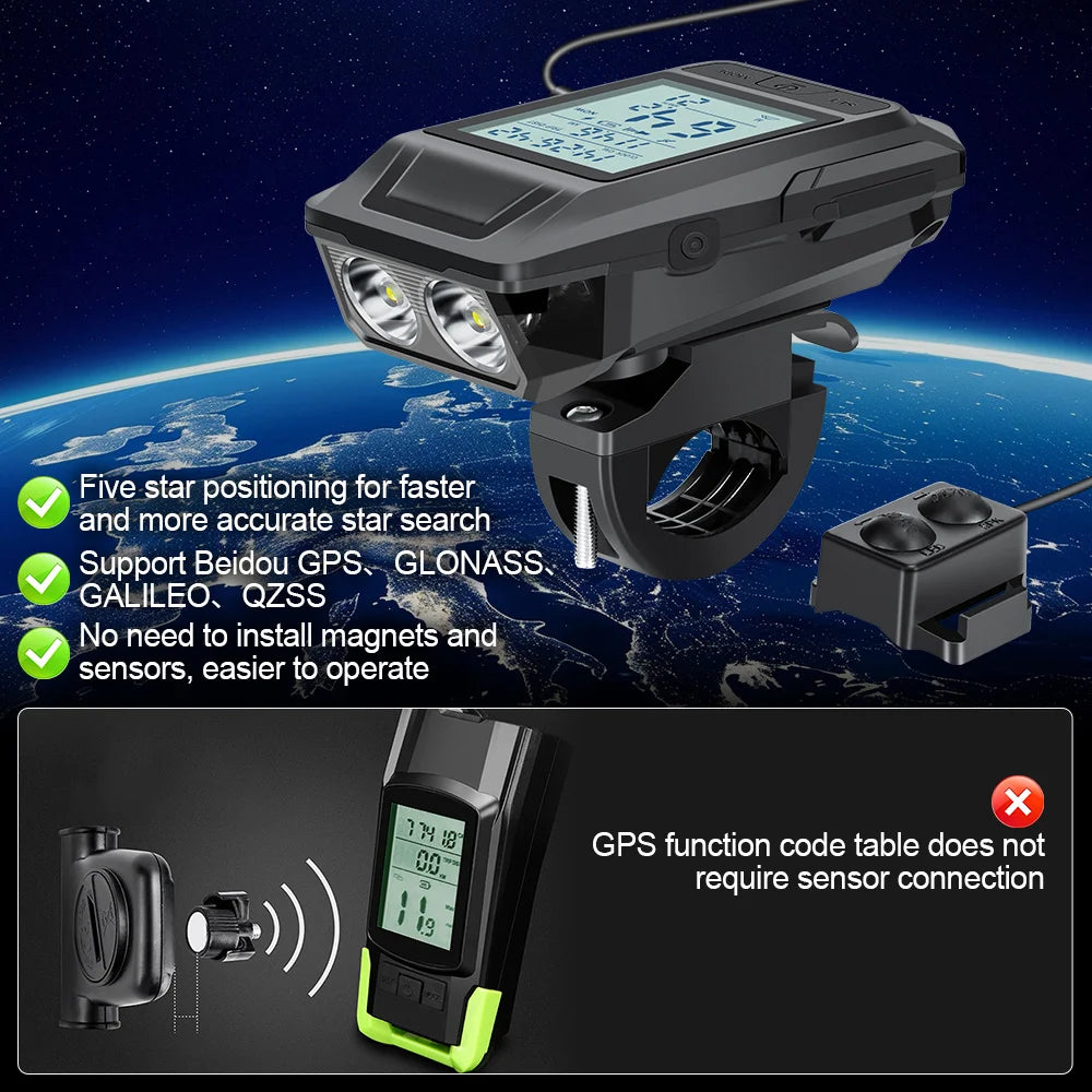 GPS Bicycle LED Front Light USB Rechargeable Headlamp