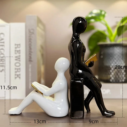 Ceramic Girl Sculpture Bookends Set for Bookshelf Decor