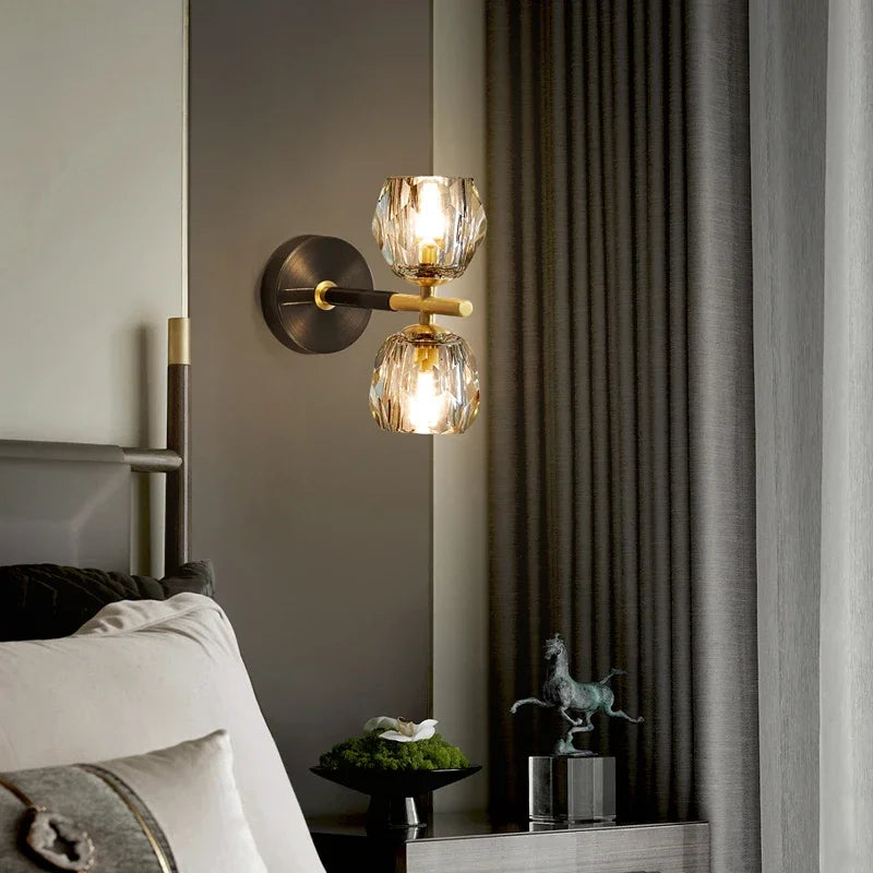 Modern Copper Wall Lamp Glass Shade Indoor Sconce for Bedroom
