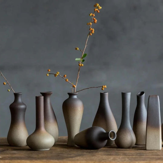 Retro Zen Ceramic Tabletop Vase for Flower Arrangement Decor