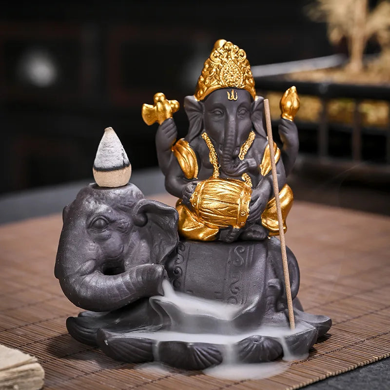 Elephant Head Ganesha Backflow Incense Burner Zen Decor