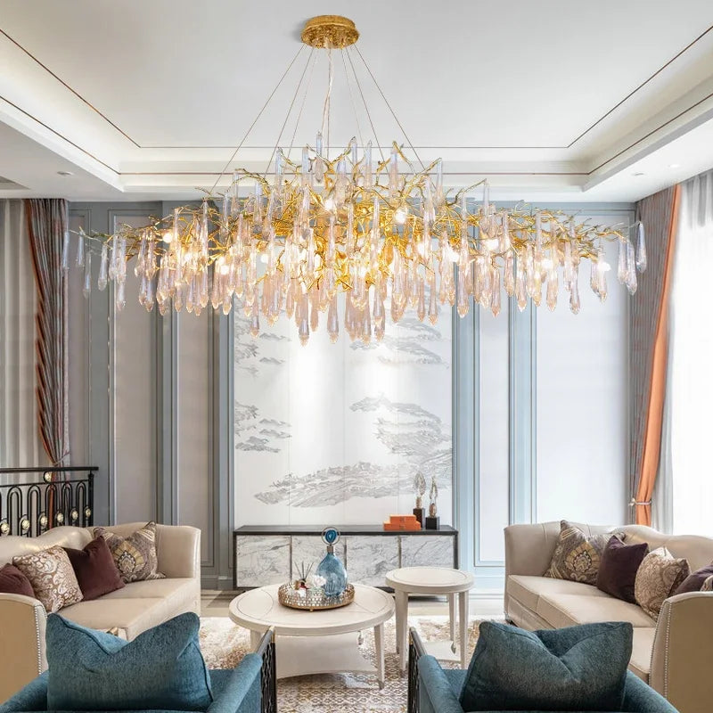 Luxury Long Hanging Crystal Chandelier Light for Dining Table &amp; Living Room