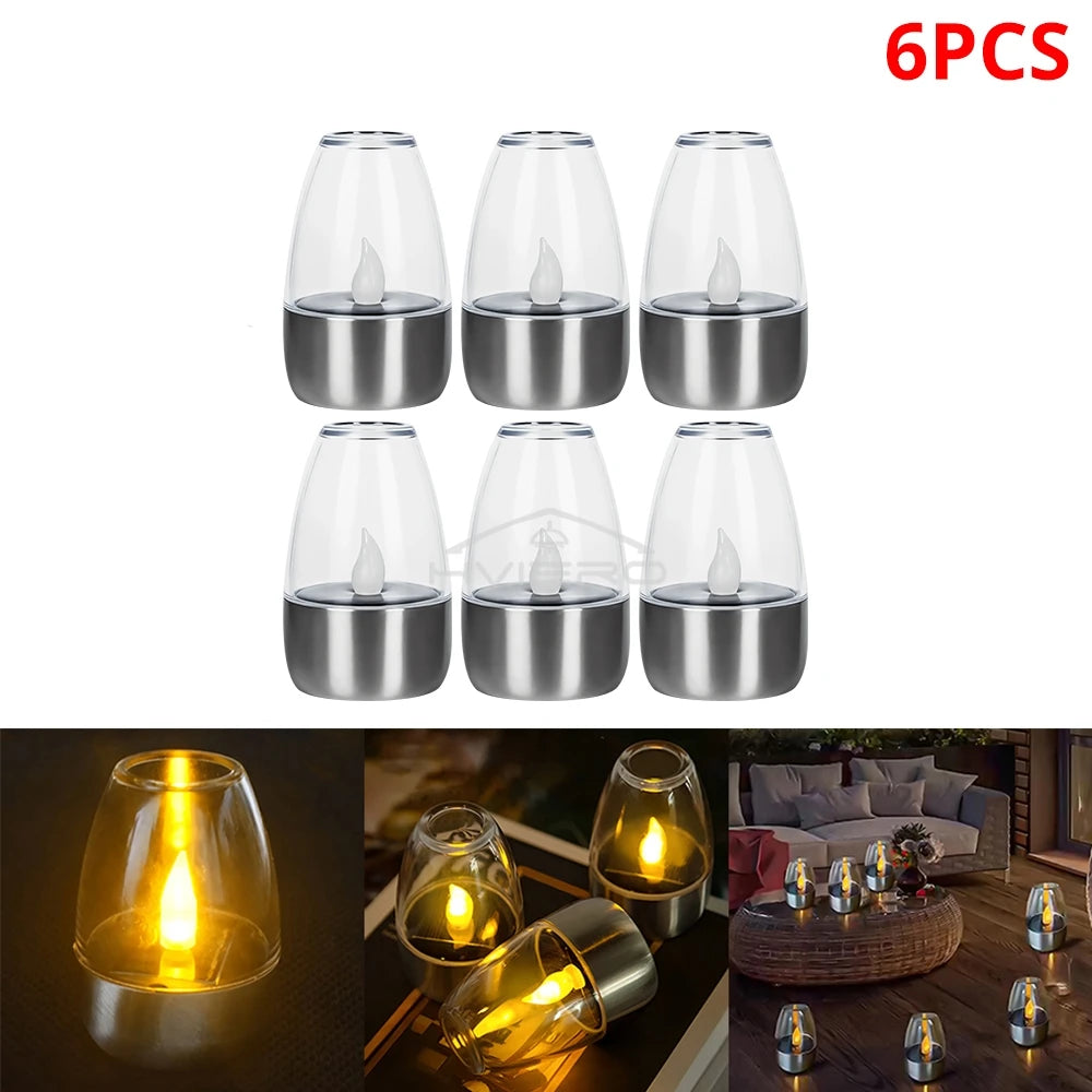 Solar LED Candle Light Stainless Steel Outdoor Garden Decoration
