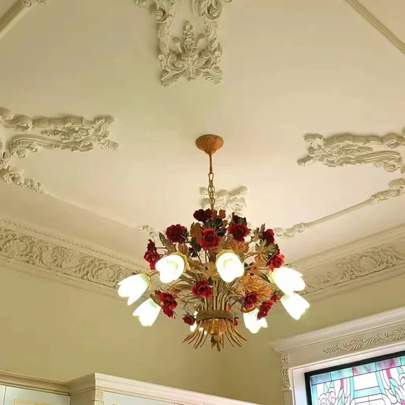 American Retro Glass Flower Chandelier for Living &amp; Dining Room