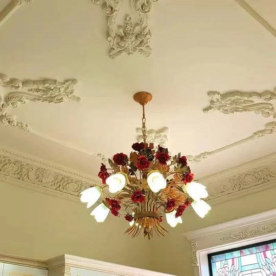 American Retro Glass Flower Chandelier for Living &amp; Dining Room