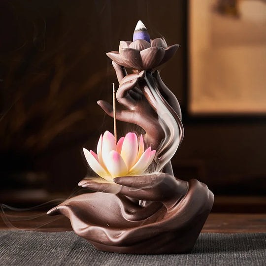 Ceramic Backflow Incense Stove Zen Buddha Hand Decor
