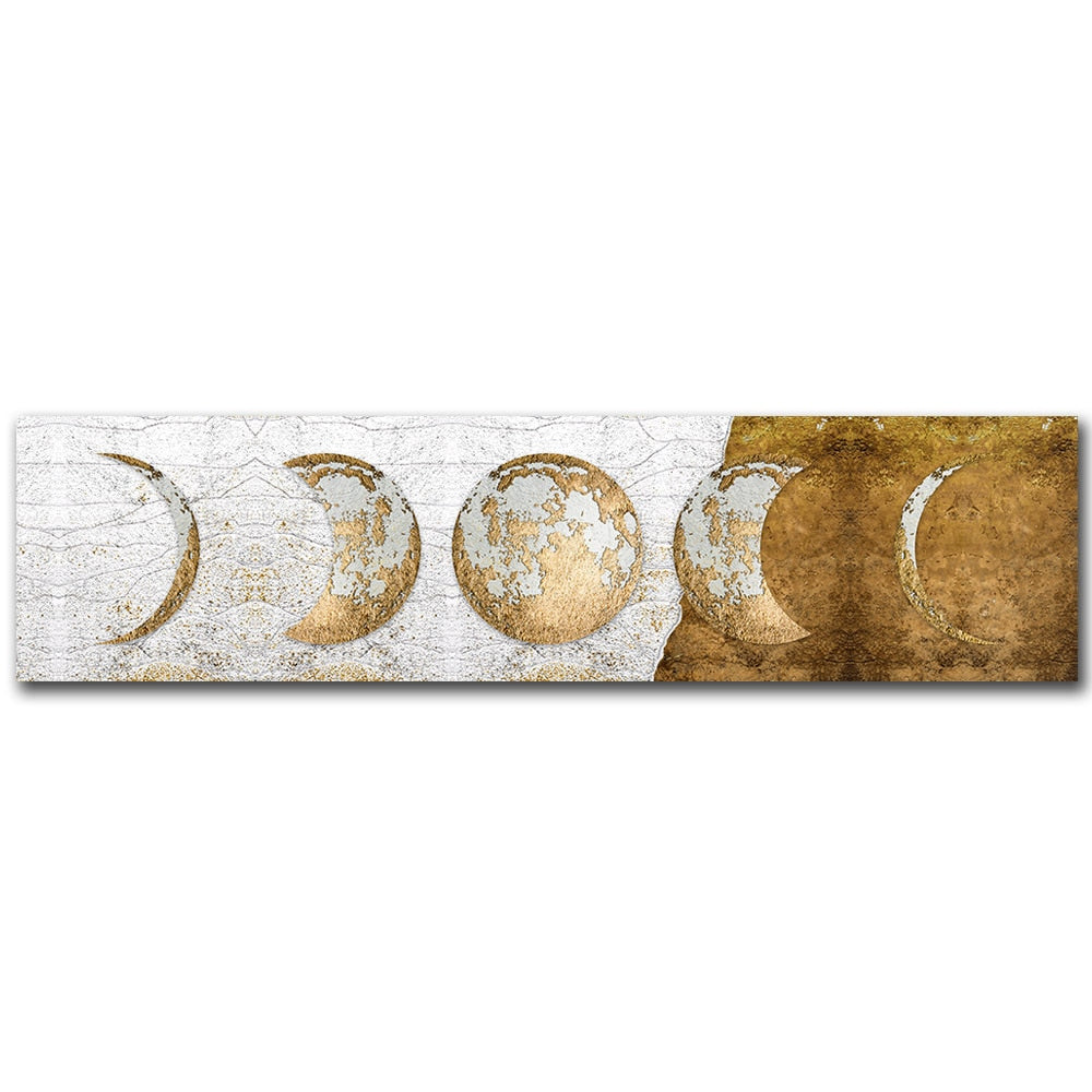 Moon Phases Wide Format Black and White Canvas Wall Art