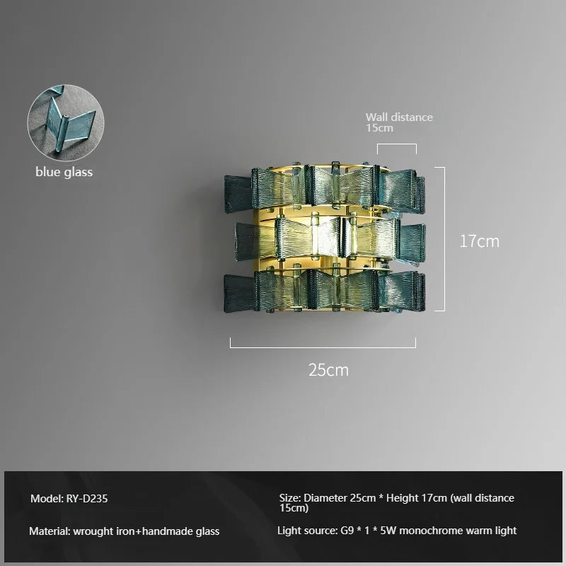 Simple Amber &amp; Blue Glass Wall Lamp – High-End Decorative Bedside Light