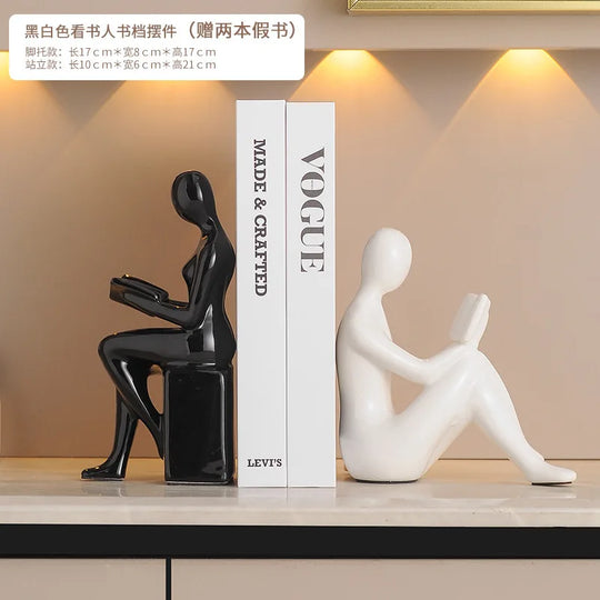 Ceramic Girl Sculpture Bookends Set for Bookshelf Decor