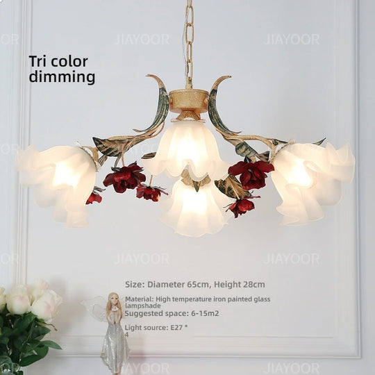 French Retro Flower Glass Chandelier for Bedroom &amp; Living Room