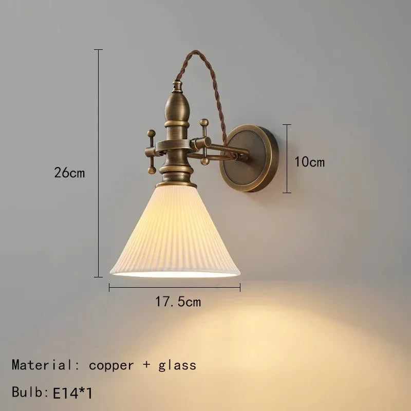 American Vintage Wall Lamp with Old Copper Finish and Clear Glass Shade