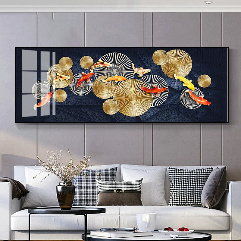 Abstract Golden Fish Wide Format Canvas Wall Art