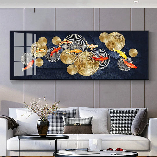 Abstract Golden Fish Wide Format Canvas Wall Art