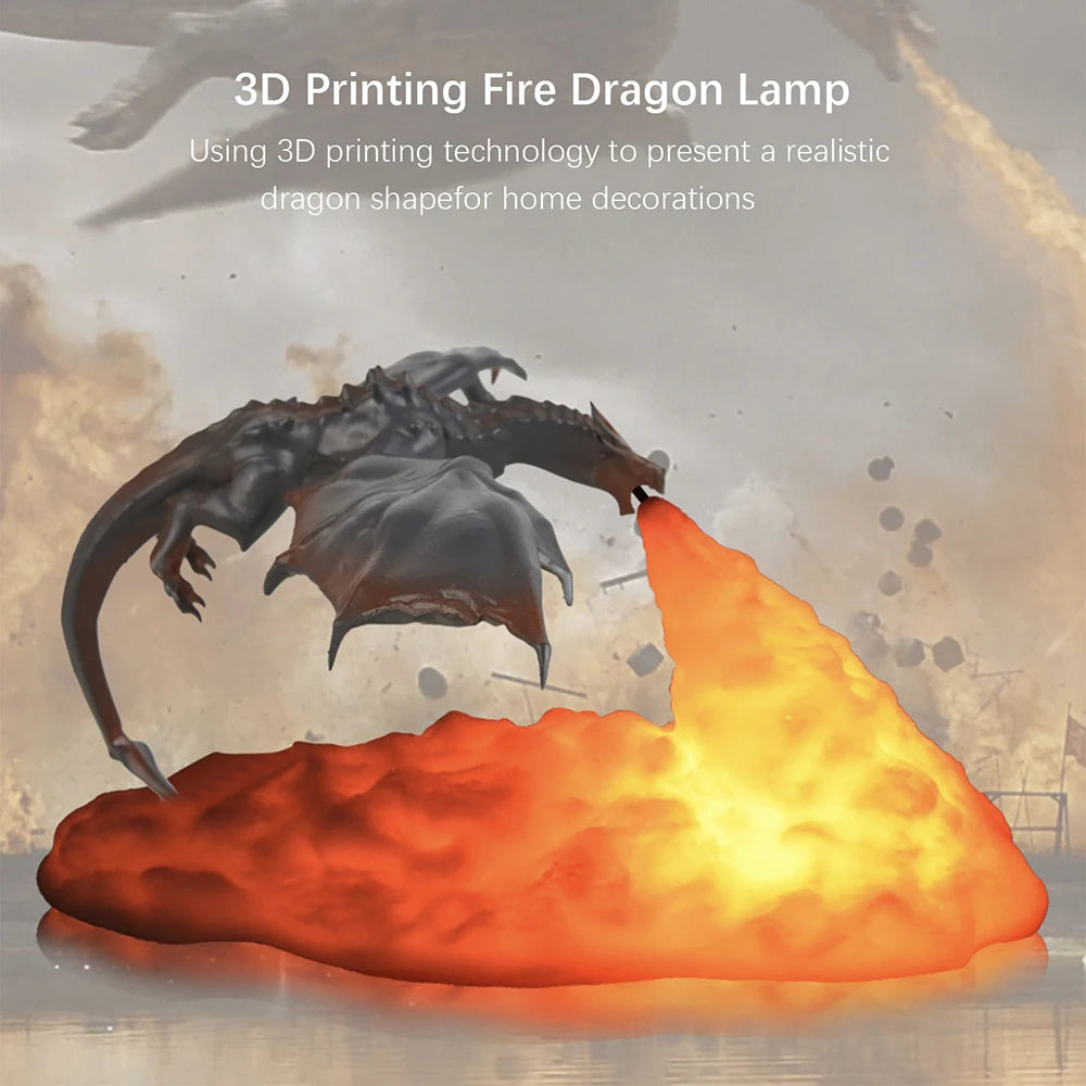 3D Fire Dragon LED Desktop Night Light USB Rechargeable