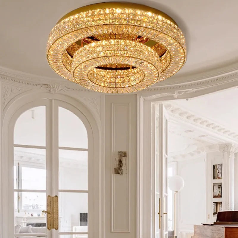 Modern Two-Tier Crystal Ceiling Light for Bedroom &amp; Living Room