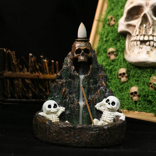 Skull Mountain Backflow Incense Burner Resin Decor