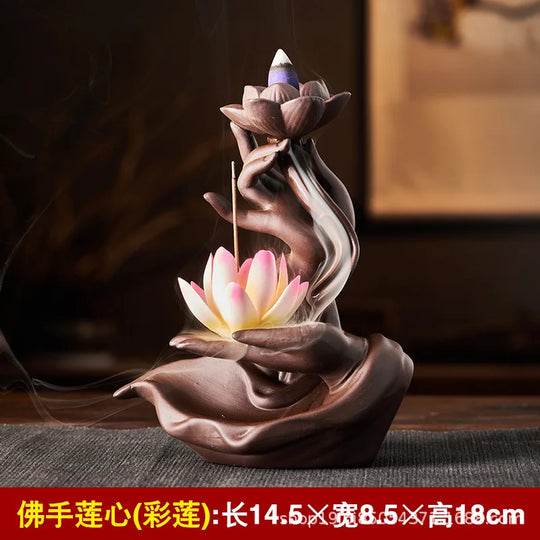Ceramic Backflow Incense Stove Zen Buddha Hand Decor