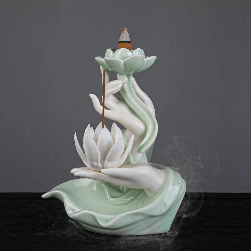 Ceramic Backflow Incense Stove Zen Buddha Hand Decor