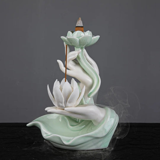 Ceramic Backflow Incense Stove Zen Buddha Hand Decor