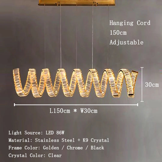 Victoria Spiral Crystal Chandelier – Golden Luxury Dining Lamp