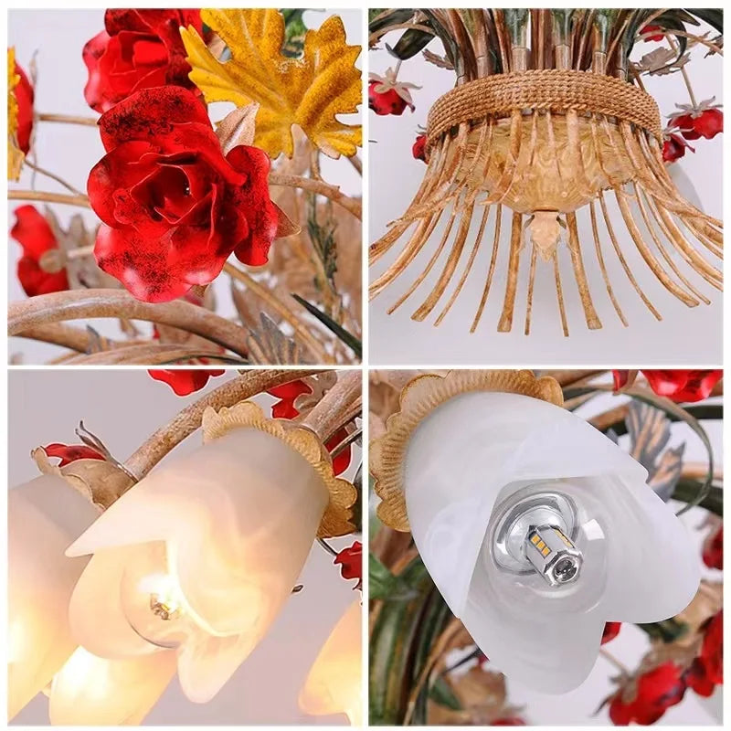 American Retro Glass Flower Chandelier for Living &amp; Dining Room