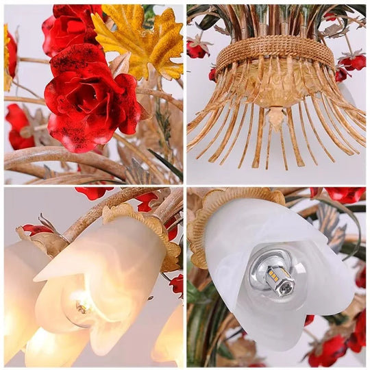 American Retro Glass Flower Chandelier for Living &amp; Dining Room