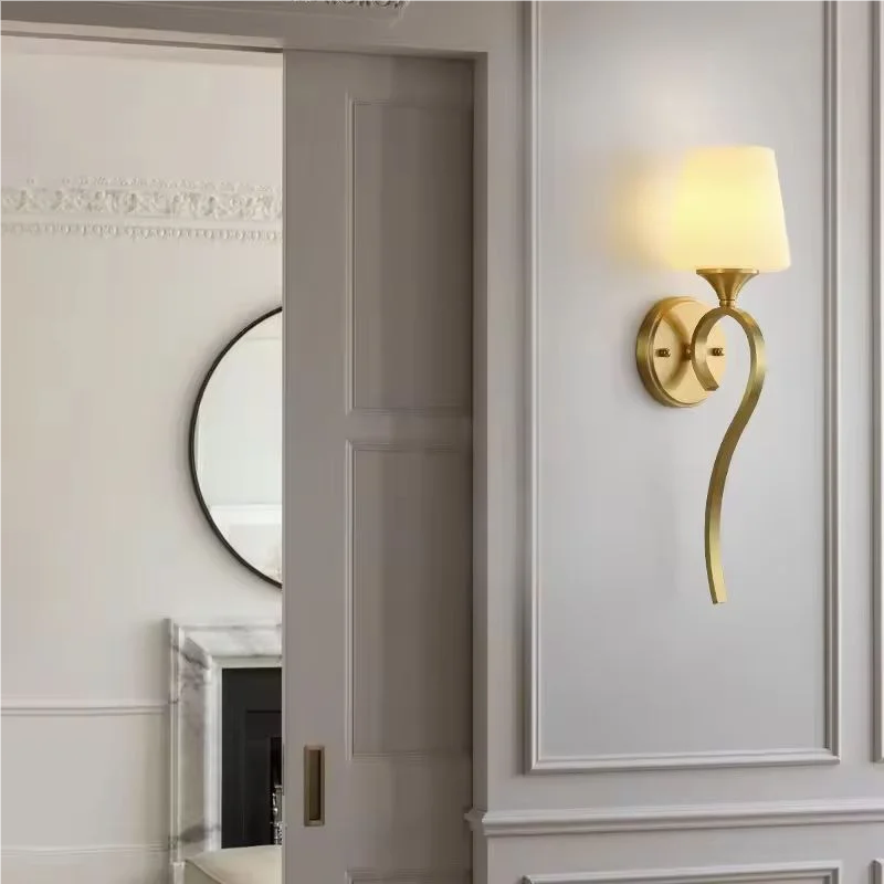 French Style Brass Wall Lamp with LED Mirror Accent
