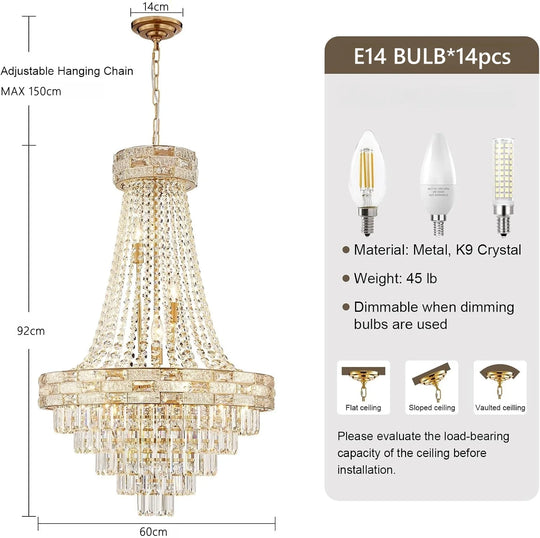 Modern Gold Crystal Chandelier for Dining &amp; Living Spaces