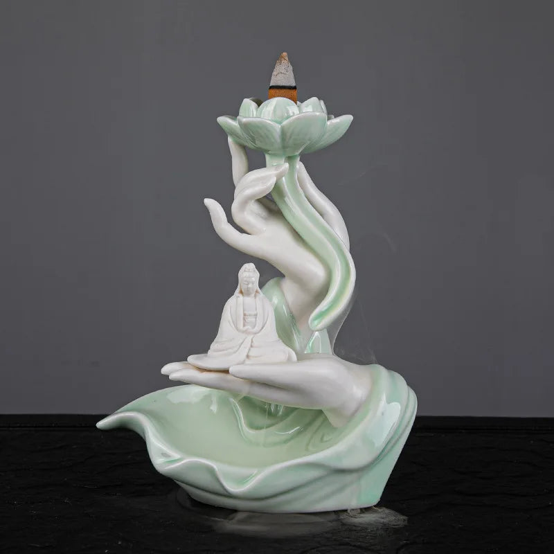 Ceramic Backflow Incense Stove Zen Buddha Hand Decor