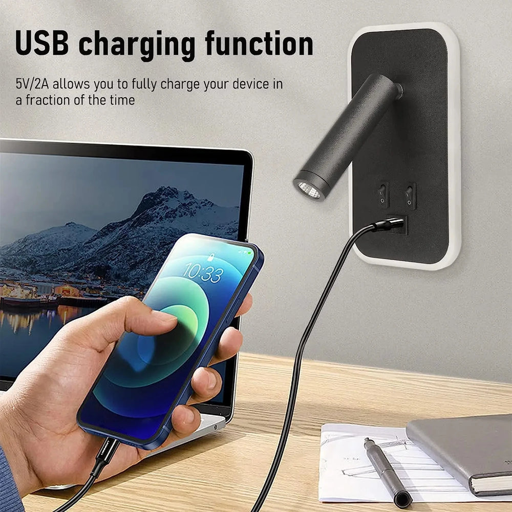 Minimalist LED Wall Lamp USB Rotating Bedside Light