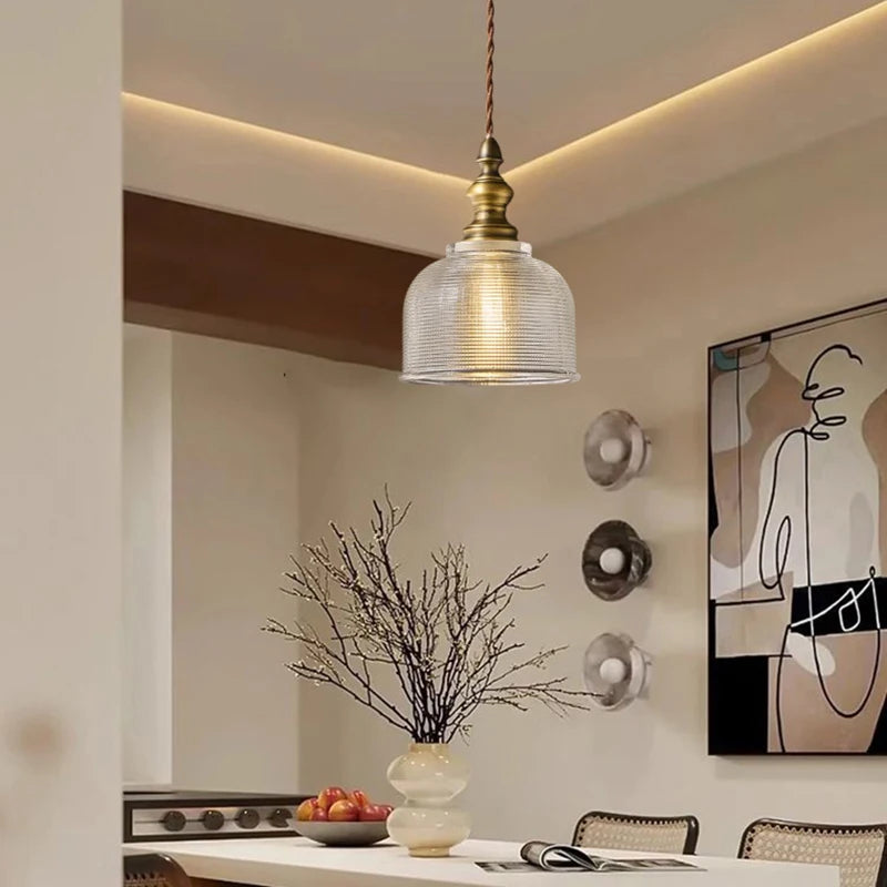 Classical Copper Clear Glass Pendant Light for Dining &amp; Bedroom