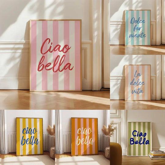 Ciao Bella Dolce Vita Quote Typographic Canvas Wall Art