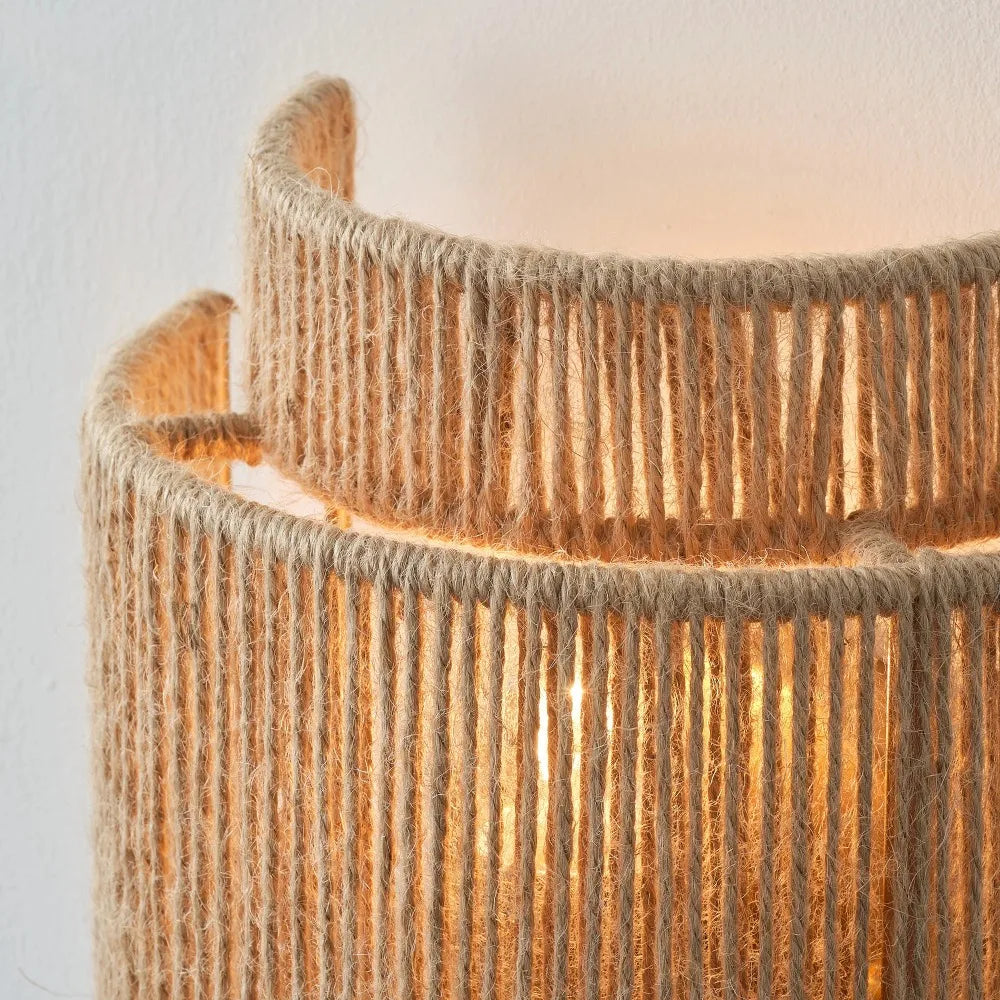 Boho Farmhouse Wall Sconce Hemp Rope Rattan Rustic Indoor Light