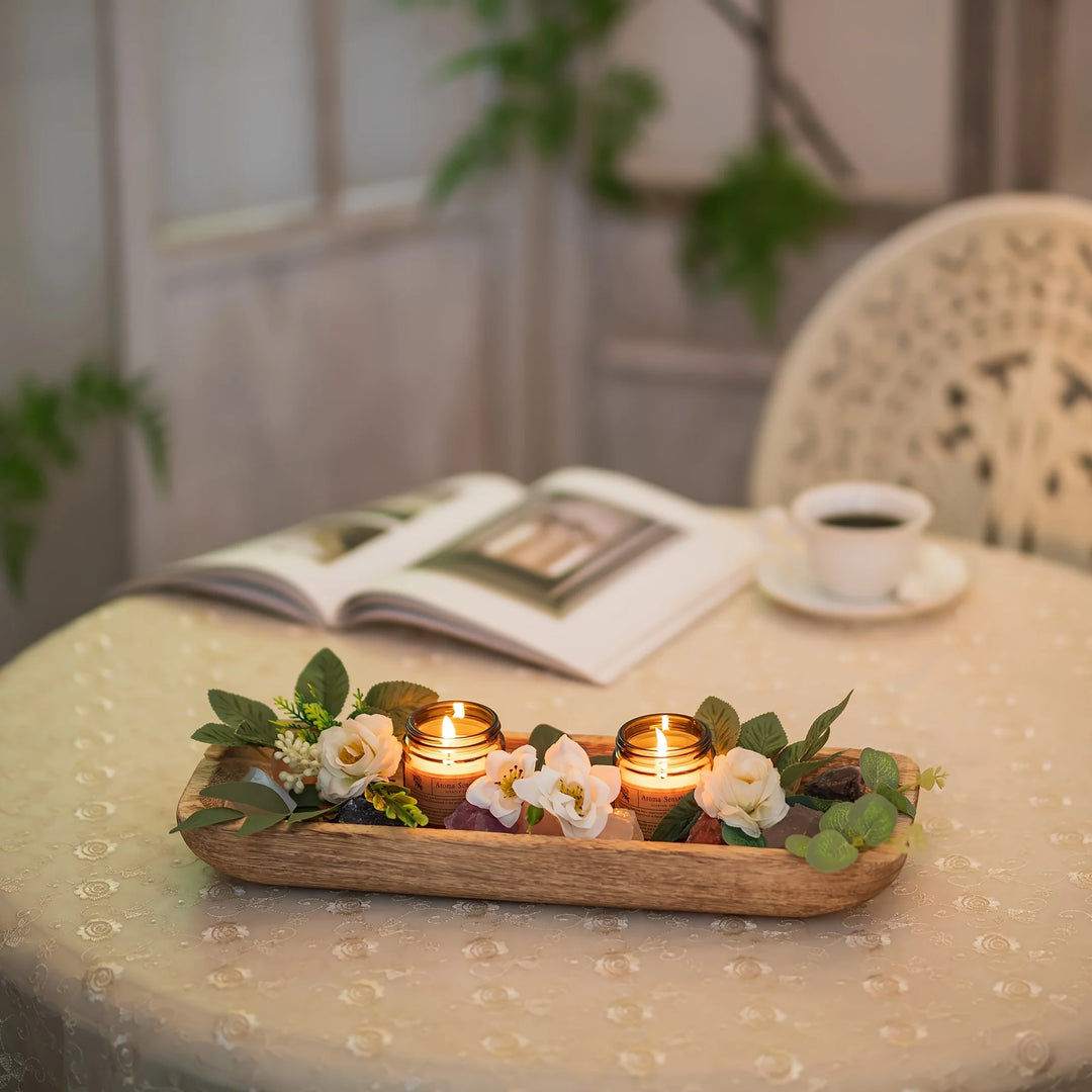 16 Inch Decorative Wooden Bowl Tray for Tabletop Decor