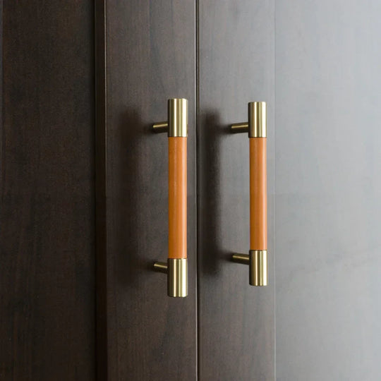 Solid Brass and Leather Cabinet Handles – Customizable in 15 Leather Colors