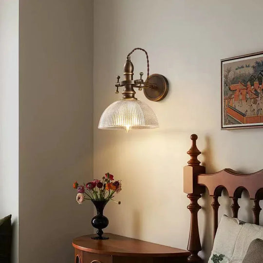American Vintage Wall Lamp with Old Copper Finish and Clear Glass Shade
