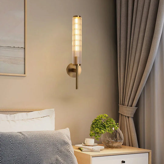 Modern Glass Wall Sconce Gold Brass Indoor Light for Bedroom &amp; Hall