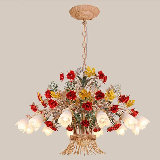 American Retro Glass Flower Chandelier for Living &amp; Dining Room