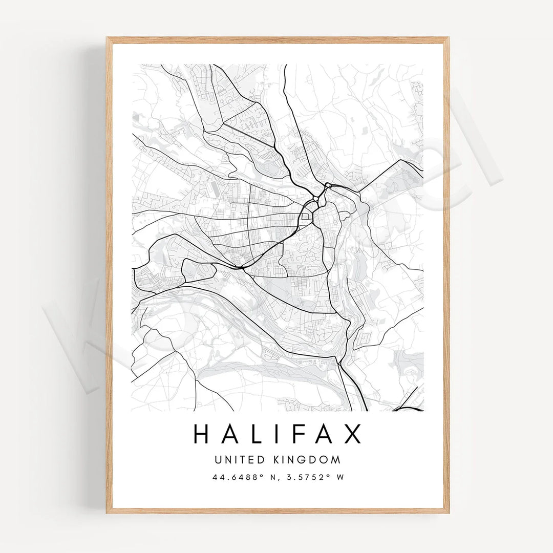 Minimalist Black White City Map Wall Art Canvas Print