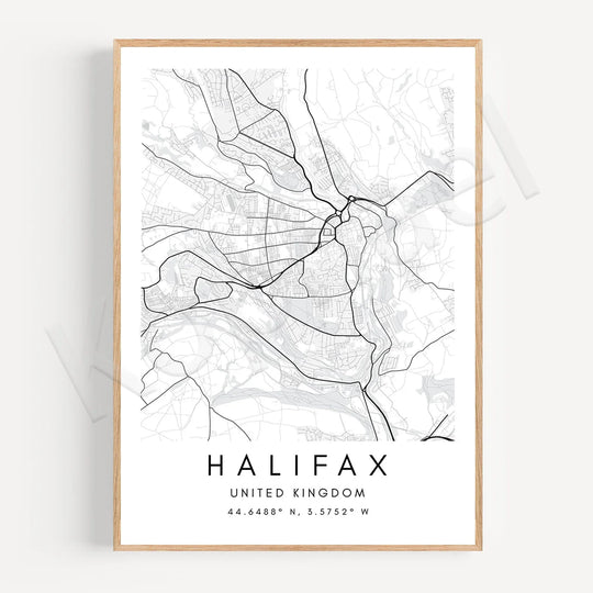 Minimalist Black White City Map Wall Art Canvas Print