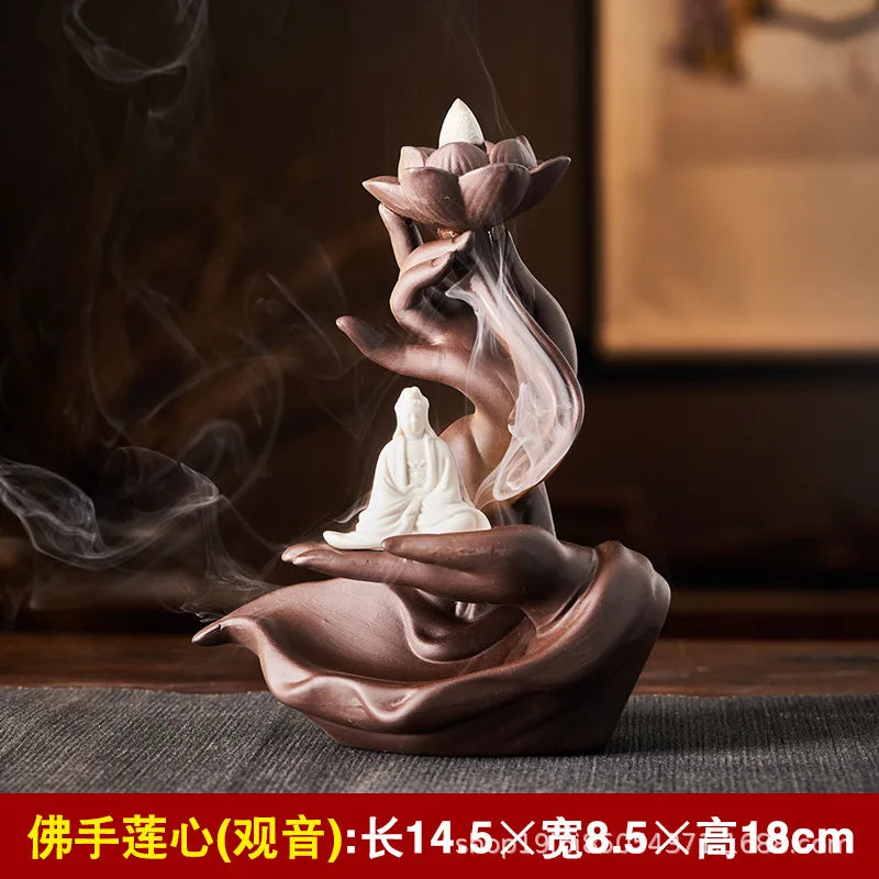 Ceramic Backflow Incense Stove Zen Buddha Hand Decor
