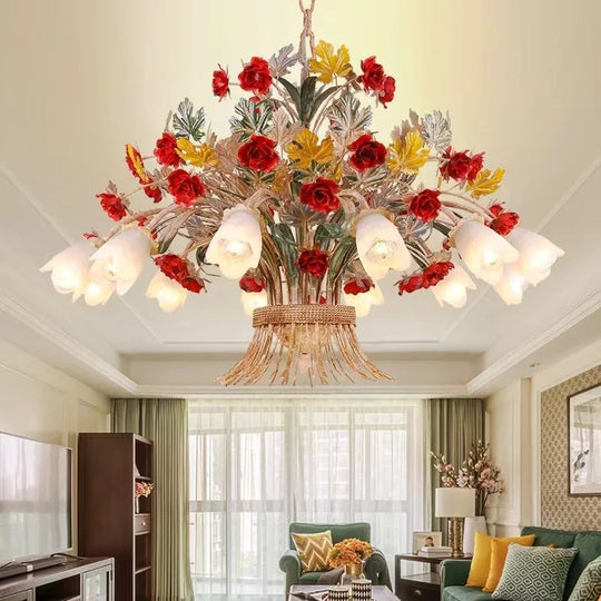 American Retro Glass Flower Chandelier for Living &amp; Dining Room