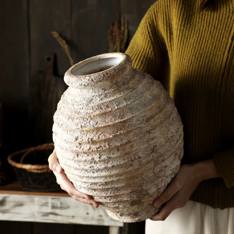 Retro Handmade Ceramic Vase for Vintage Home Decoration