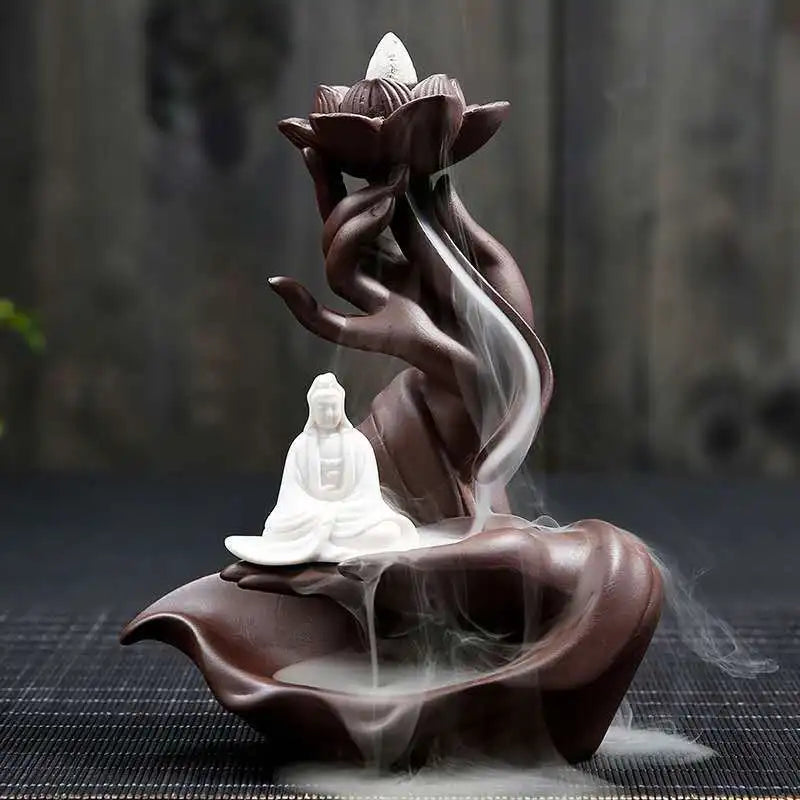 Ceramic Backflow Incense Stove Zen Buddha Hand Decor