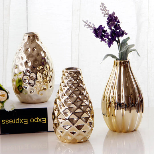 Golden Ceramic Decorative Vase for Home and Office Tabletop
