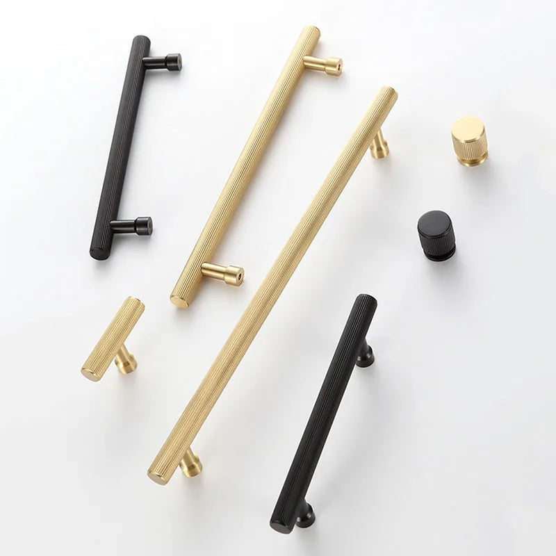 Gold and Black Brass T-Bar Handles – Modern Textured Pulls for Furniture