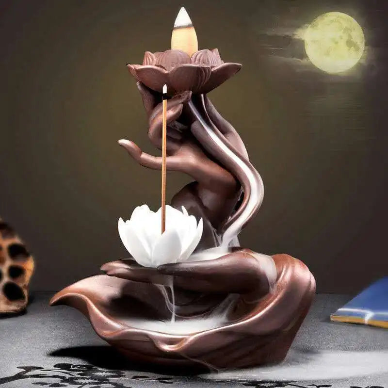Ceramic Backflow Incense Stove Zen Buddha Hand Decor